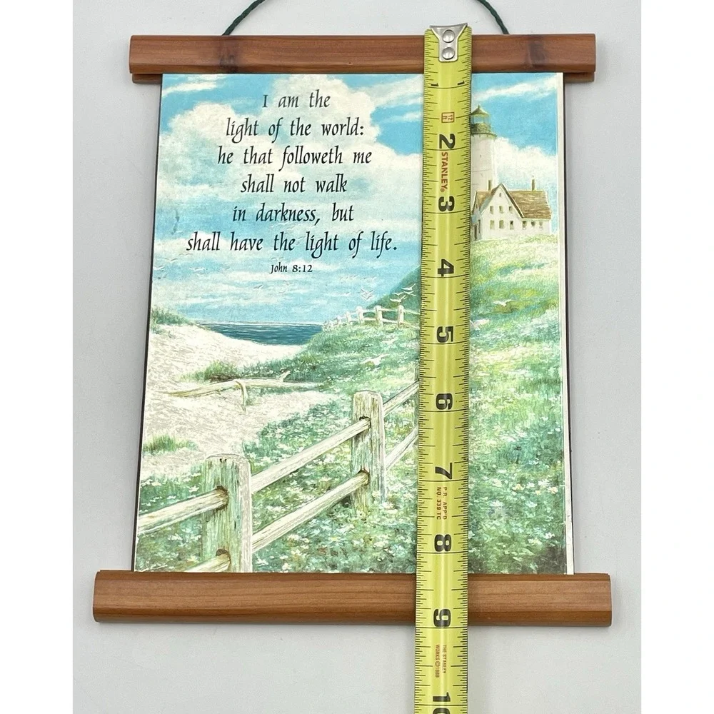 Vintage 1980s Christian Lighthouse Wall Hanging John 8:12 Foil‎ Art Plaque 9x7